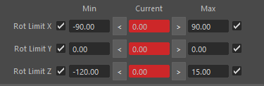 Autodesk Maya joint limitation interface