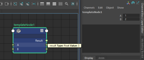 Autodesk Maya's user interface displaying a custom DG node